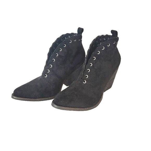 Coconuts by Matisse Alabama Ankle Boots Sz 6 Western Boho Lace Up Black Suede - Picture 1 of 9